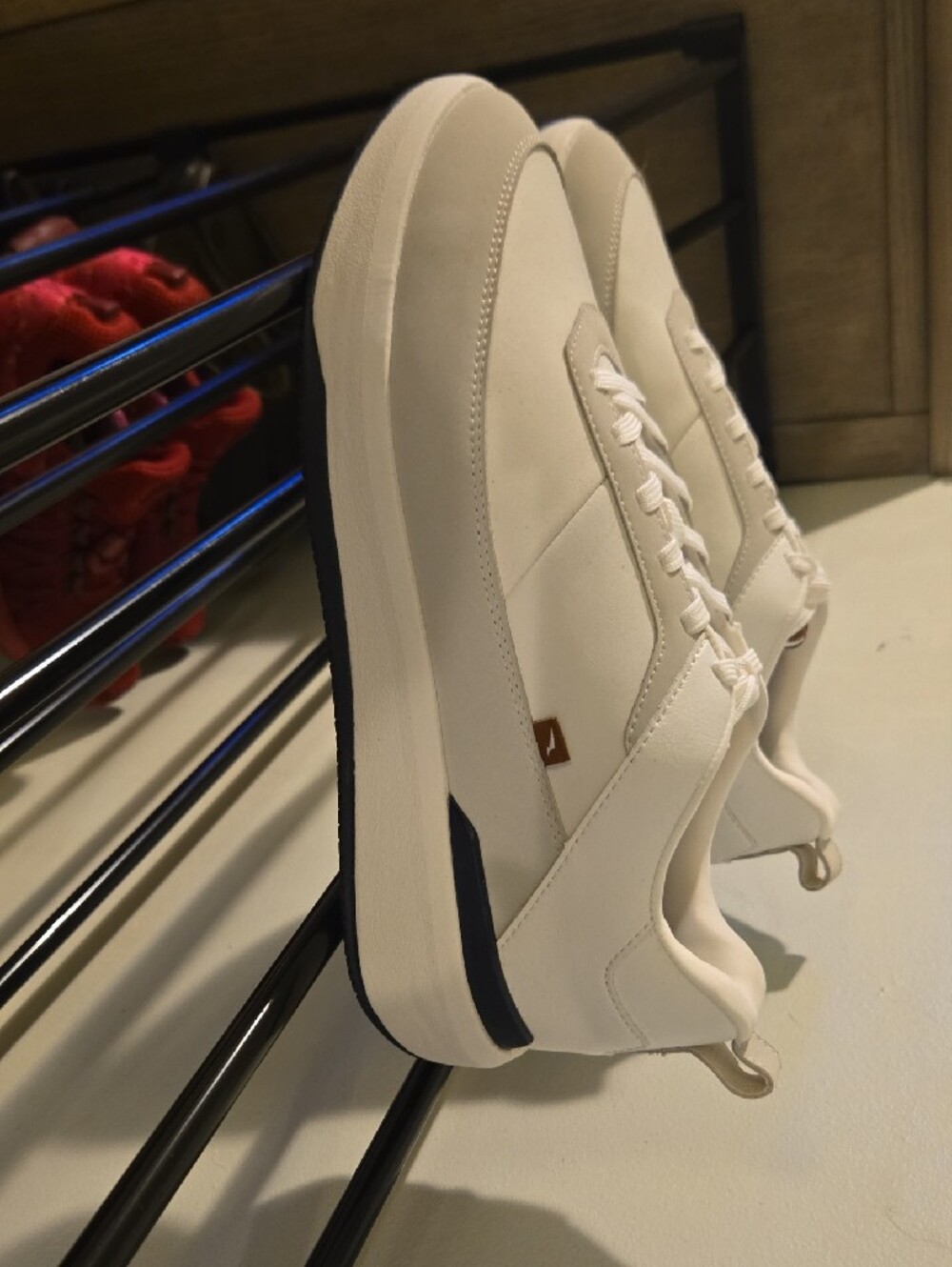 Men's White Athletic Sneakers with Navy Outsole Accent - Picture 3 of 8